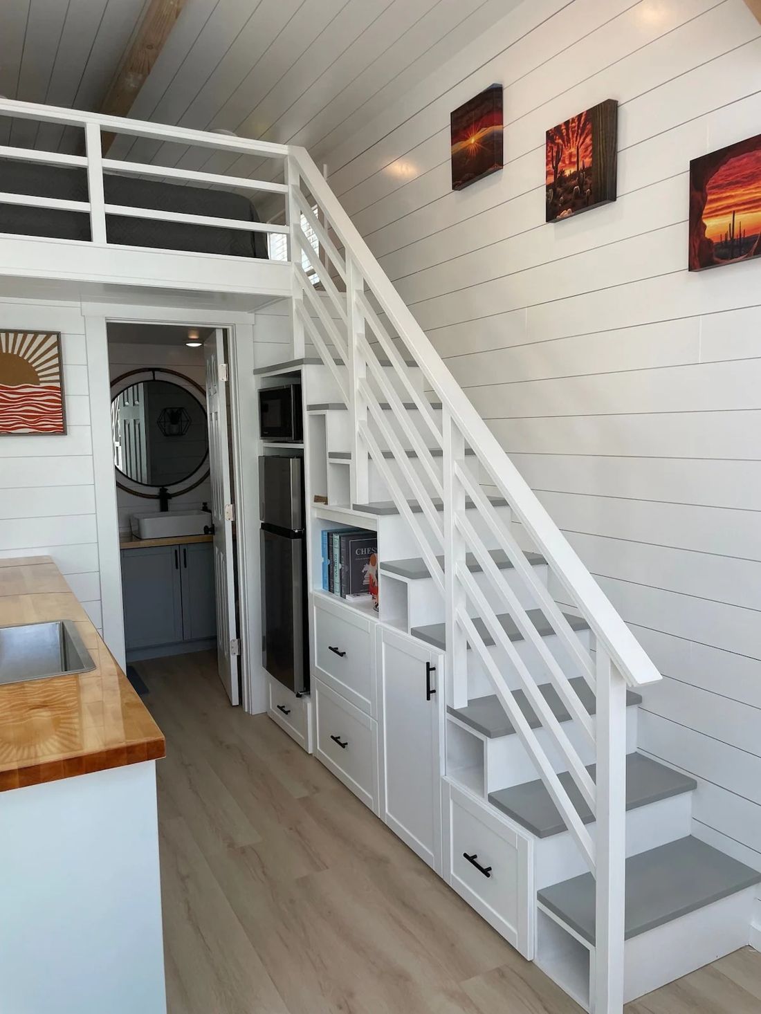 Kitchen and staircase to the loft